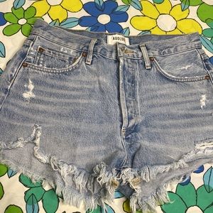 Agolde Light Wash Distressed Cut Off Denim Jean Shorts